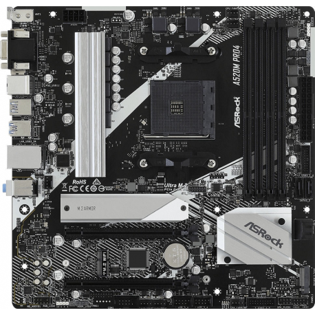 ASRock A520M Pro4 - Motherboard - micro ATX - Socket AM4 - AMD A520 Chipset - USB-C Gen1, USB 3.2 Gen 1 - Gigabit LAN - onboard graphics (CPU required) - HD Audio (8-channel) - 0