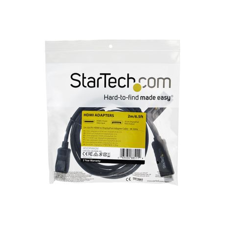 StarTech.com 2m (6ft) HDMI to DisplayPort Cable 4K 30Hz, Active HDMI 1.4 to DP 1.2 Adapter Converter Cable with Audio, USB Powered, Mac & Windows, HDMI Laptop to DP Monitor, Male / Male - Built-In USB Cable (HD2DPMM2M) - Video cable - HDMI, USB (power only) (M) to DisplayPort (M) - 2 m - black - 4K support, active - 6