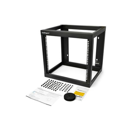 StarTech.com 9U 19" Wall Mount Network Rack 17" Deep 2 Post Open Frame for Server Room / Data / AV / IT / Communication / Computer Equipment / Patch Panel w /  Cage Nuts / Screws Hook / Loop 175lb Capacity - Wallmount Server Rack (RK919WALLO) - Rack open frame - 2-post - wall mountable - black - 9U - 19" - 1