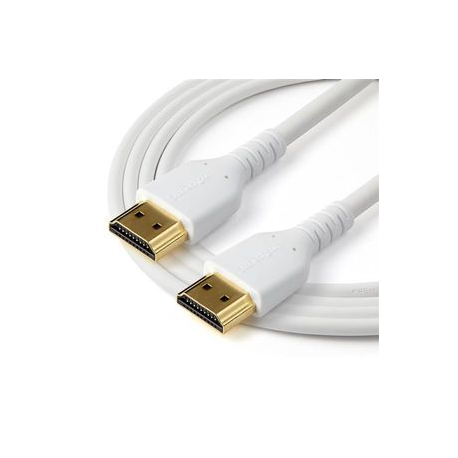 StarTech.com 1m Premium Certified HDMI 2.0 Cable with Ethernet, Durable High Speed UHD 4K 60Hz HDR 10, 3ft Rugged M / M HDMI Cord with Aramid Fiber, TPE, Ultra HD Monitors, TVs & Displays - EMI Protected - 30 AWG (RHDMM1MPW) - Premium High Speed HDMI with Ethernet cable - HDMI male to HDMI male - 1 m - white - for P / N: TB3DKM2HDL - 2