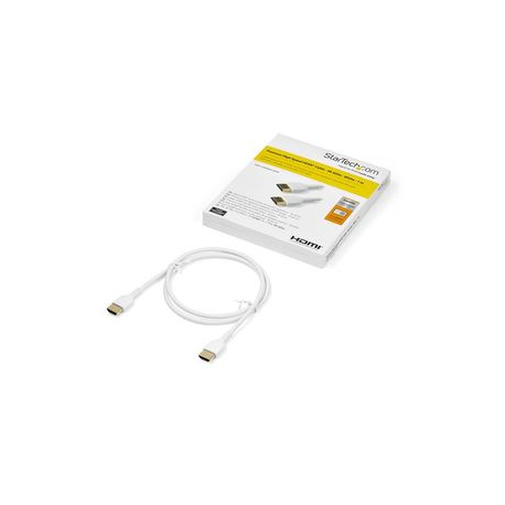 StarTech.com 1m Premium Certified HDMI 2.0 Cable with Ethernet, Durable High Speed UHD 4K 60Hz HDR 10, 3ft Rugged M / M HDMI Cord with Aramid Fiber, TPE, Ultra HD Monitors, TVs & Displays - EMI Protected - 30 AWG (RHDMM1MPW) - Premium High Speed HDMI with Ethernet cable - HDMI male to HDMI male - 1 m - white - for P / N: TB3DKM2HDL - 3