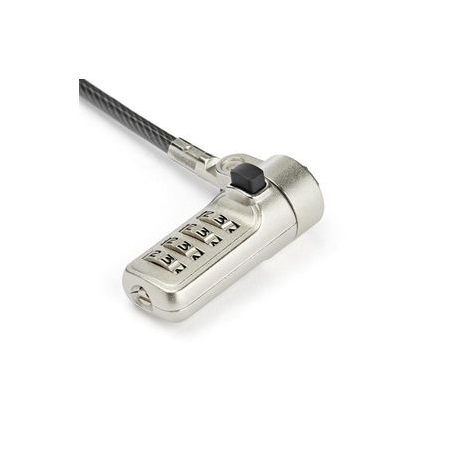 StarTech.com 6.5’ (2m) Laptop Cable Lock, 4 Digit Combination Laptop / Desktop Security Cable Lock for Wedge Slot Computers / Laptops, Anti-Theft Vinyl-Coated Steel Combo Cable Lock, Portable - Wedge Slot Laptop Lock (LTLOCKNBL) - Security cable lock - black, silver - 2 m - 2