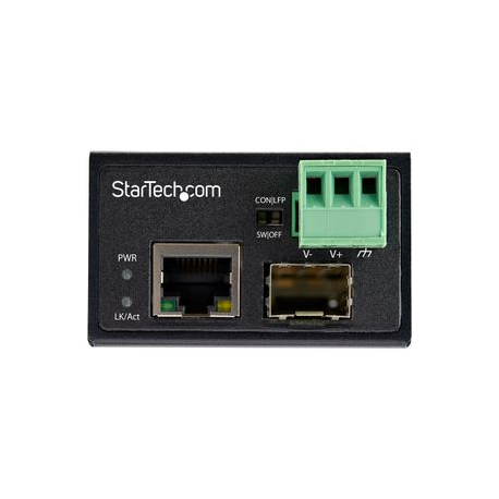 StarTech.com Industrial Fiber to Ethernet Media Converter - 100Mbps SFP to RJ45 / Cat6 - Singlemode / Multimode Optical Fiber to Copper Network - 12-56V DC - IP-30 /  -40 to +75C - Fibre media converter - 100Mb LAN - 100Base-FX, 100Base-TX - RJ-45  /  SFP (mini-GBIC) - 1