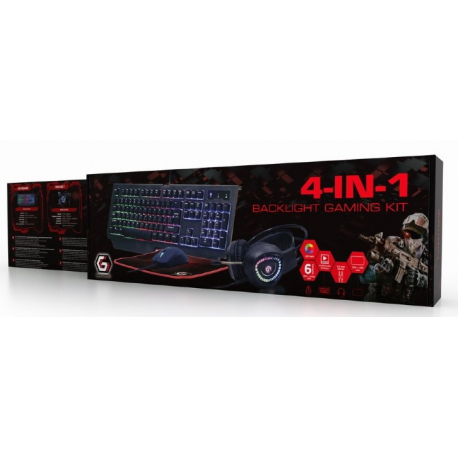 Gembird GMB Gaming Phantom GGS-UMGL4-01 - Keyboard, mouse, headset and mouse pad set - backlit - USB - US - colour box - 1