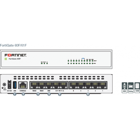 Fortinet FortiGate 60F - Security appliance - 10 GigE - desktop - 0
