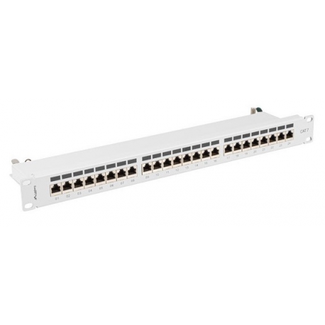 Lanberg PPS7-1024-S - Patch panel - rack mountable - CAT 7 - STP - RJ-45 X 24 - grey, RAL 7035 - 1U - 19" - 0