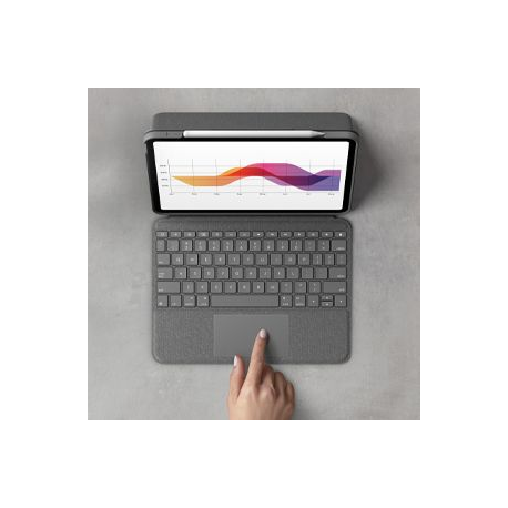 Logitech Folio Touch - Keyboard and folio case - with trackpad - backlit - Apple Smart connector - QWERTY - UK - oxford grey - for Apple 10.9-inch iPad Air (4th generation) - 1