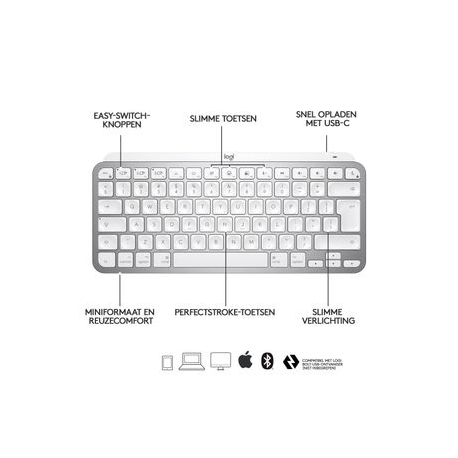 Logitech MX Keys Mini for Mac - Keyboard - backlit - Bluetooth - QWERTZ - German - pale grey - for Apple 10.2-inch iPad; 10.5-inch iPad Air; 10.9-inch iPad Air; iPhone 11, 12, 13, SE - 5