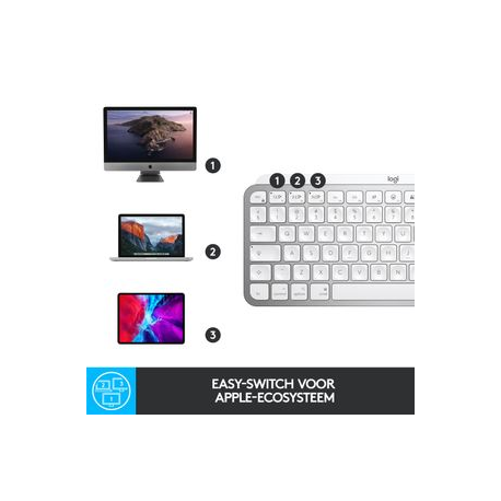 Logitech MX Keys Mini for Mac - Keyboard - backlit - Bluetooth - QWERTZ - German - pale grey - for Apple 10.2-inch iPad; 10.5-inch iPad Air; 10.9-inch iPad Air; iPhone 11, 12, 13, SE - 6