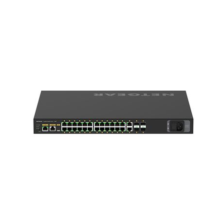 NETGEAR AV Line M4250-26G4XF-PoE+ - Switch - L3 - Managed - 24 x 10/100/1000 (PoE+) + 2 x 10/100/1000 + 4 x 1 Gigabit / 10 Gigabit SFP+ - side to side airflow - rack-mountable - PoE+ (480 W) - 3