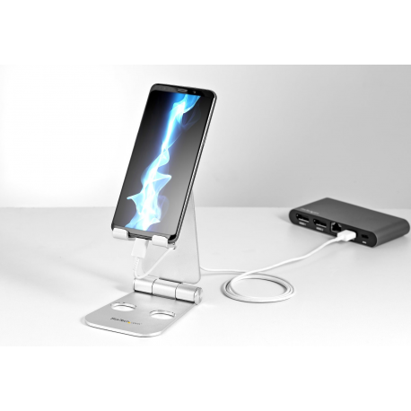 StarTech.com Phone and Tablet Stand, Foldable Universal Mobile Device Holder for Smartphones & Tablets, Adjustable Multi-Angle Viewing Ergonomic Cell Phone Stand for Desk, Portable, Black - Foldable Phone Holder (USPTLSTNDB) - Desktop stand for mobile phone, tablet - up to 13" - black - for P / N: DK30CHPH - 3