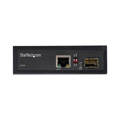 StarTech.com Industrial Fiber to Ethernet Media Converter - 1Gbps SFP to RJ45 /  Cat6 - Singlemode / Multimode Optical Fiber to Copper Gigabit Network - 12-56V DC - IP-30 /  -40 to +75C - Fibre media converter - GigE - 1000Base-SX, 1000Base-T - RJ-45  /  SFP (mini-GBIC) - 0