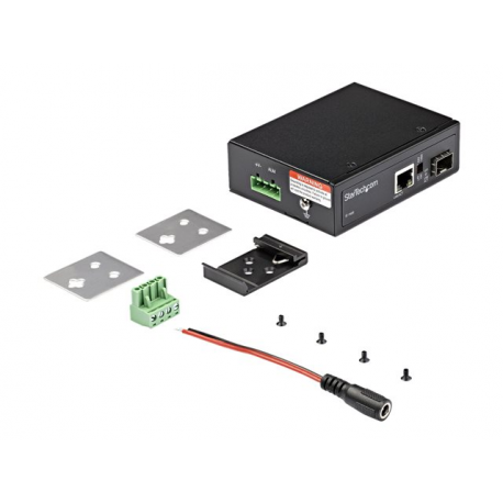 StarTech.com Industrial Fiber to Ethernet Media Converter - 1Gbps SFP to RJ45 /  Cat6 - Singlemode / Multimode Optical Fiber to Copper Gigabit Network - 12-56V DC - IP-30 /  -40 to +75C - Fibre media converter - GigE - 1000Base-SX, 1000Base-T - RJ-45  /  SFP (mini-GBIC) - 3