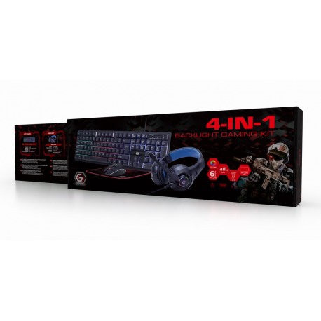 Gembird GMB Gaming Ghost GGS-UMGL4-02 - Keyboard, mouse, headset and mouse pad set - backlit - USB - US - colour box - 5