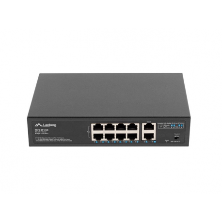Lanberg RSFE-8P-2GE-120 - Switch - unmanaged - 2 x 10 / 100 (uplink) + 8 x 10 / 100 (PoE+) - desktop, wall-mountable - PoE+ (120 W) - 8