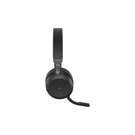 Jabra Evolve2 75 - Headset - on-ear - Bluetooth - wireless, wired - active noise cancelling - USB-A - noise isolating - black - with charging stand - Certified for Microsoft Teams - 1