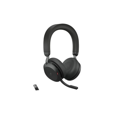 Jabra Evolve2 75 - Headset - on-ear - Bluetooth - wireless, wired - active noise cancelling - USB-A - noise isolating - black - with charging stand - Certified for Microsoft Teams - 2