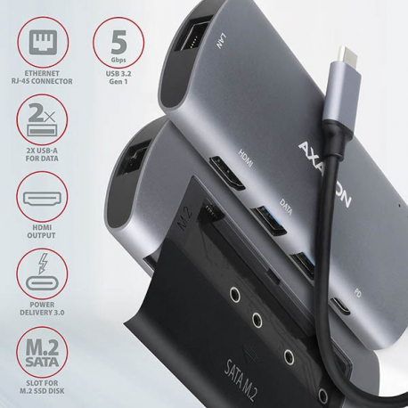 AXAGON HMC-6M2 - Docking station - USB-C 3.2 Gen 1  /  Thunderbolt 3 - HDMI - GigE - 5