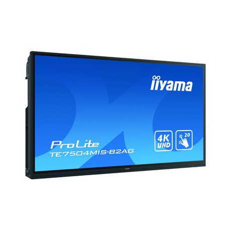 iiyama ProLite TE7504MIS-B2AG - 75" Diagonal Class (75" viewable) LED-backlit LCD display - interactive digital signage - with built-in media player and touchscreen (multi touch) - Android - 4K UHD (2160p) 3840 x 2160 - black, matte - 0