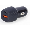 Gembird - Car power adapter - 18 Watt - 3 A - PD, QC 3.0 - 2 output connectors (USB, USB-C) - black