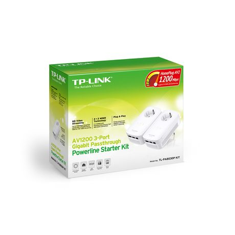 TP-LINK AV1300 Gigabit Passthrough Powerline Starter Kit TL-PA8030P KIT 1300 Mbit/s, Ethernet LAN (RJ-45) ports 3, No Wi-Fi, Ext