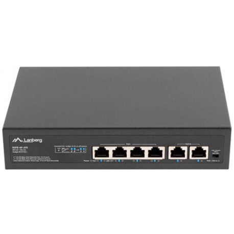 Lanberg RSFE-16P-2C-250 - Switch - unmanaged - 16 x 10 / 100 (PoE+) + 2 x combo Gigabit SFP / RJ-45 (uplink) - rack-mountable - PoE+ (250 W) - 0