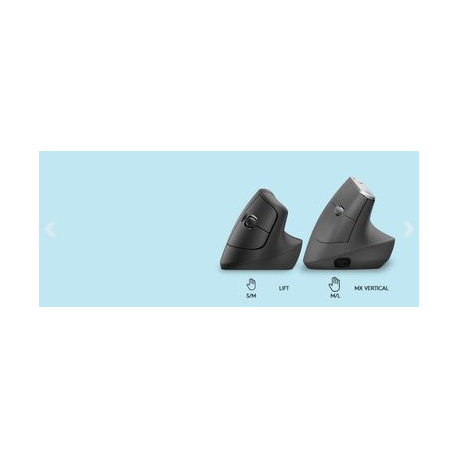 Logitech Lift Vertical Ergonomic Mouse - Vertical mouse - ergonomic - left-handed - optical - 6 buttons - wireless - Bluetooth, 2.4 GHz - Logitech Logi Bolt USB receiver - graphite - 18