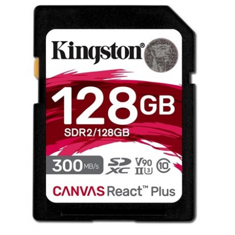 Kingston Canvas React Plus - Flash memory card - 128 GB - Video Class V90  /  UHS-II U3  /  Class10 - SDXC UHS-II - 0