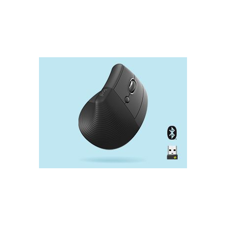 Logitech Lift Vertical Ergonomic Mouse - Vertical mouse - ergonomic - optical - 6 buttons - wireless - Bluetooth, 2.4 GHz - Logitech Logi Bolt USB receiver - graphite - 17