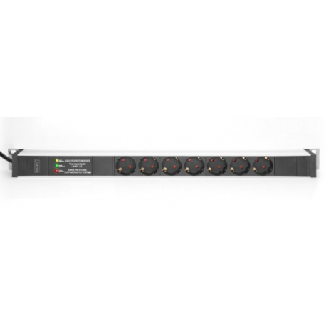 DIGITUS - Power strip (rack-mountable) - AC 230 V - 4000 Watt - 3600 VA - 1-phase - input: CEE 7 / 7 - output connectors: 7 (7 x CEE 7 / 3) - 0U - 2 m cord - 3