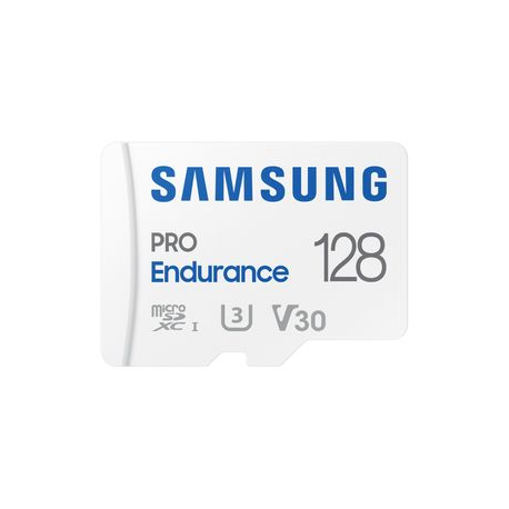 Samsung PRO Endurance MB-MJ128KA - Flash memory card (microSDXC to SD adapter included) - 128 GB - Video Class V30  /  UHS-I U3  /  Class10 - microSDXC UHS-I - white - 0
