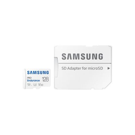 Samsung PRO Endurance MB-MJ128KA - Flash memory card (microSDXC to SD adapter included) - 128 GB - Video Class V30  /  UHS-I U3  /  Class10 - microSDXC UHS-I - white - 5