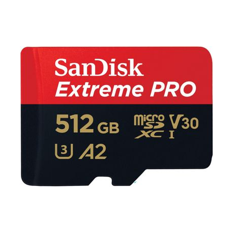 SanDisk Extreme Pro - Flash memory card (microSDXC to SD adapter included) - 512 GB - A2 / Video Class V30 / UHS-I U3 / Class10 - microSDXC UHS-I - 0