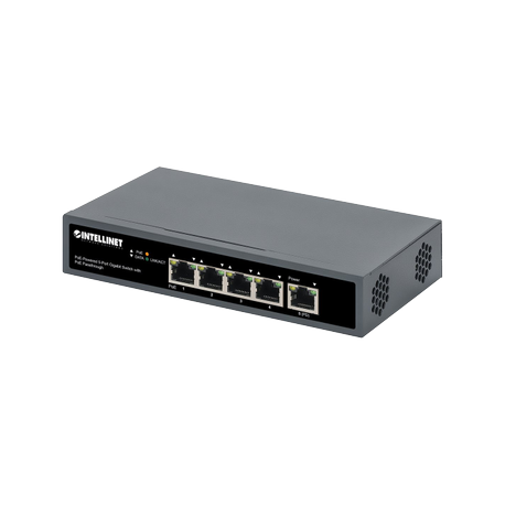 Intellinet - Switch - 4 x 10/100/1000 (PoE+) + 1 x 10/100/1000 (PoE Passthrough) - desktop - PoE+ (65 W) - 0