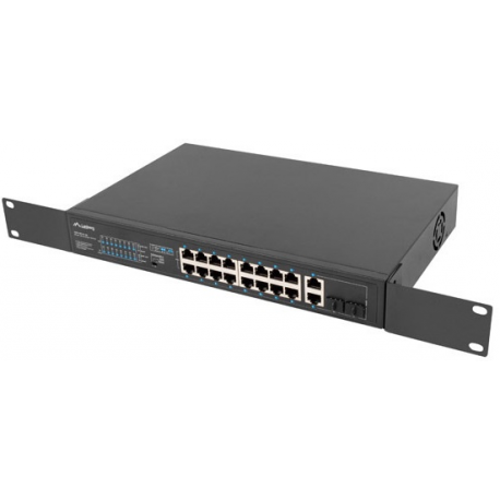 Lanberg RSFE-16P-2C-150 - Switch - unmanaged - 16 x 10 / 100 (PoE+) + 2 x combo Gigabit SFP / RJ-45 (uplink) - rack-mountable - PoE+ (150 W) - 4