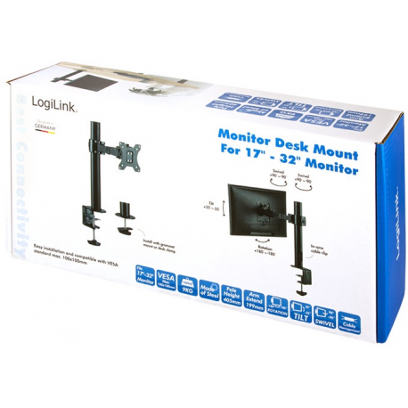 LogiLink - Mounting kit - for LCD display (adjustable arm) - steel - black - screen size: 17"-32" - desk-mountable - 5