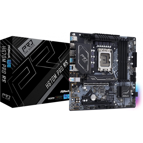 ASRock H670M Pro RS - Motherboard - micro ATX - LGA1700 Socket - H670 Chipset - USB-C Gen1, USB 3.2 Gen 1, USB 3.2 Gen 2 - Gigabit LAN - onboard graphics (CPU required) - HD Audio (8-channel) - 0