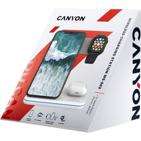 Canyon WS-303 - Wireless charging stand - 3-in-1 - 15 Watt - 2.7 A - Fast Charge - white - 2