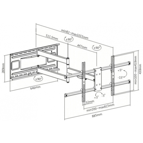 TECHly LED 300 - Mounting kit (wall mount) - for LCD TV  /  curved LCD TV (full-motion adjustable arm) - solid steel - black - screen size: 43"-80" - 5