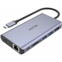 Unitek uHUB S7+ 7-in-1 USB-C Ethernet Hub with MST Dual Monitor, 100W Power Delivery and Card Reader - Docking station - USB-C - HDMI, DP - GigE