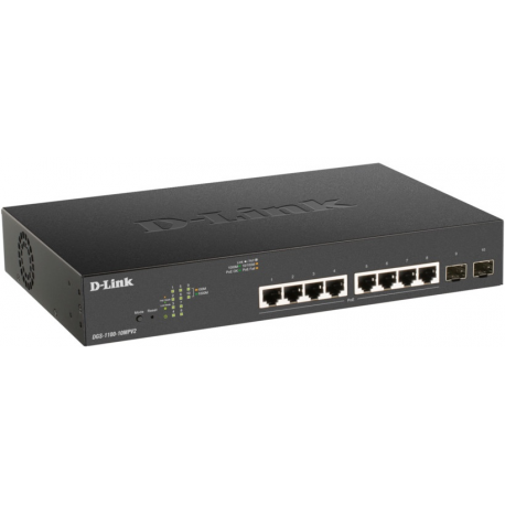 D-Link DGS 1100-10MP - V2 - switch - smart - 8 x 10 / 100 / 1000 (PoE) + 2 x Gigabit SFP - rack-mountable - PoE (130 W) - 1
