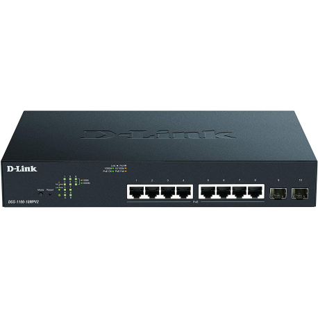 D-Link DGS 1100-10MP - V2 - switch - smart - 8 x 10 / 100 / 1000 (PoE) + 2 x Gigabit SFP - rack-mountable - PoE (130 W) - 3