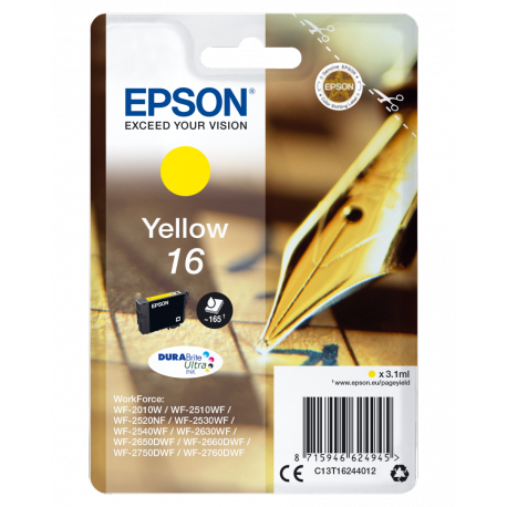 Epson 16 - 3.1 ml - yellow - original - ink cartridge - for WorkForce WF-2010, WF-2510, WF-2520, WF-2530, WF-2540, WF-2630, WF-2650, WF-2660, WF-2750 - 2