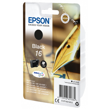 Epson 16 - 5.4 ml - black - original - ink cartridge - for WorkForce WF-2010, 2510, 2520, 2530, 2540, 2630, 2650, 2660, 2750, 2760 - 1