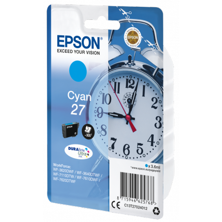 Epson 27 - 3.6 ml - cyan - original - ink cartridge - for WorkForce WF-3620, WF-3640, WF-7110, WF-7210, WF-7610, WF-7620, WF-7710, WF-7715, WF-7720 - 1