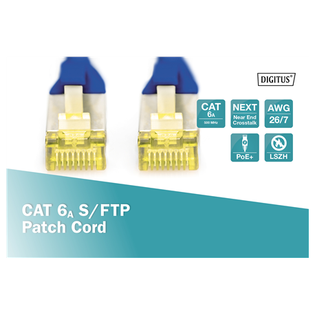 DIGITUS - Patch cable - RJ-45 (M) to RJ-45 (M) - 3 m - SFTP - CAT 6a - booted, halogen-free, snagless - grey - 1