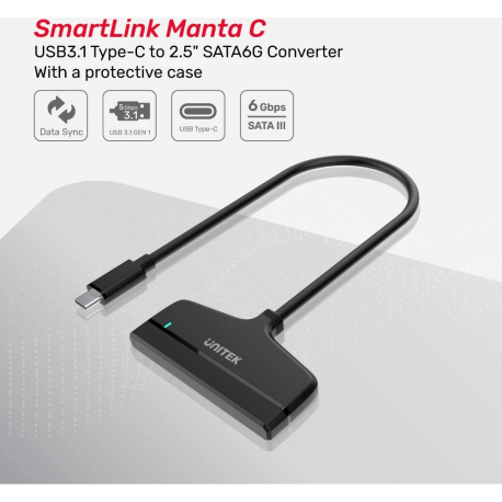 Unitek DisGuard Limpid R - USB3.1 SATA6G 2.5" HDD/SSD Hard Disk Enclosure - Storage enclosure - 2.5" - SATA 6Gb/s - USB - 4