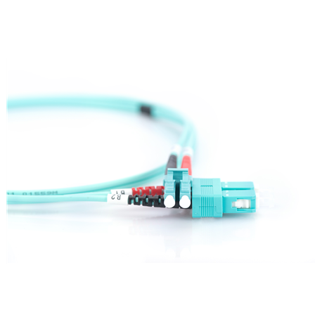DIGITUS - Patch cable - LC multi-mode (M) to SC multi-mode (M) - 2 m - fibre optic - 50  /  125 micron - OM3 - booted, halogen-free - aqua - 2