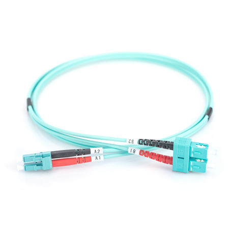 DIGITUS - Patch cable - LC multi-mode (M) to SC multi-mode (M) - 2 m - fibre optic - 50  /  125 micron - OM3 - booted, halogen-free - aqua - 4