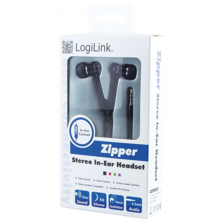 LogiLink "Zipper" Stereo In-Ear Headset - Headset - in-ear - wired - black - 3